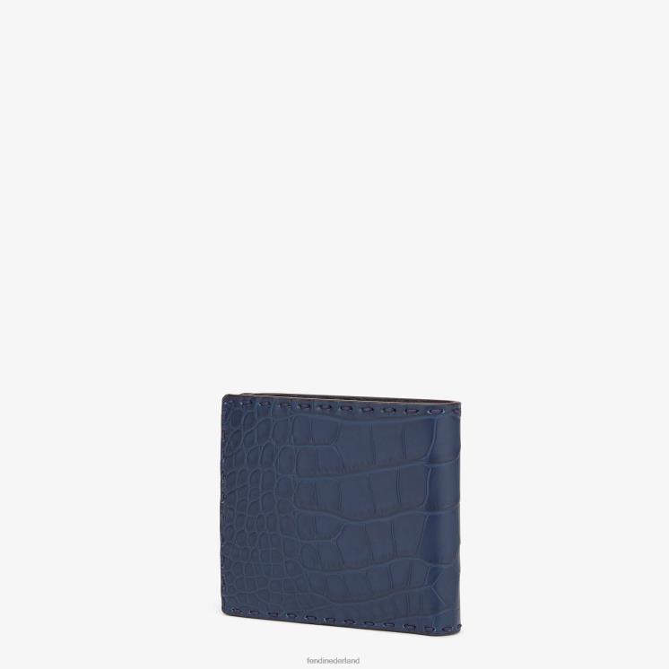 Heren accessoires Fendi 0J62L2674 Alligator lederen tweevoudige portemonnee blauw