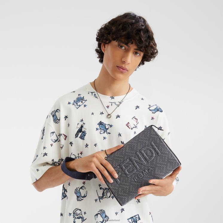 Heren accessoires Fendi 0J62L1792 Leren clutch met gestreepte ff-print veelkleurig
