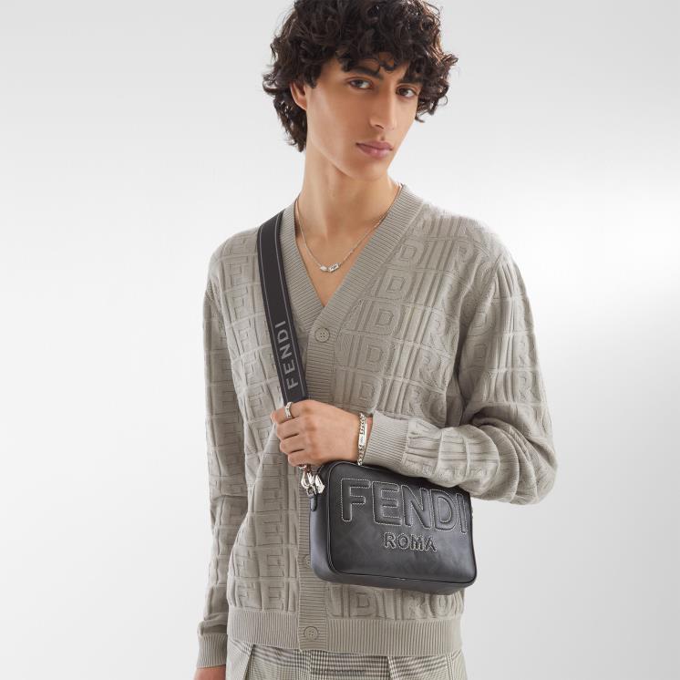 Heren accessoires Fendi 0J62L1811 leren tas met ff-print zwart