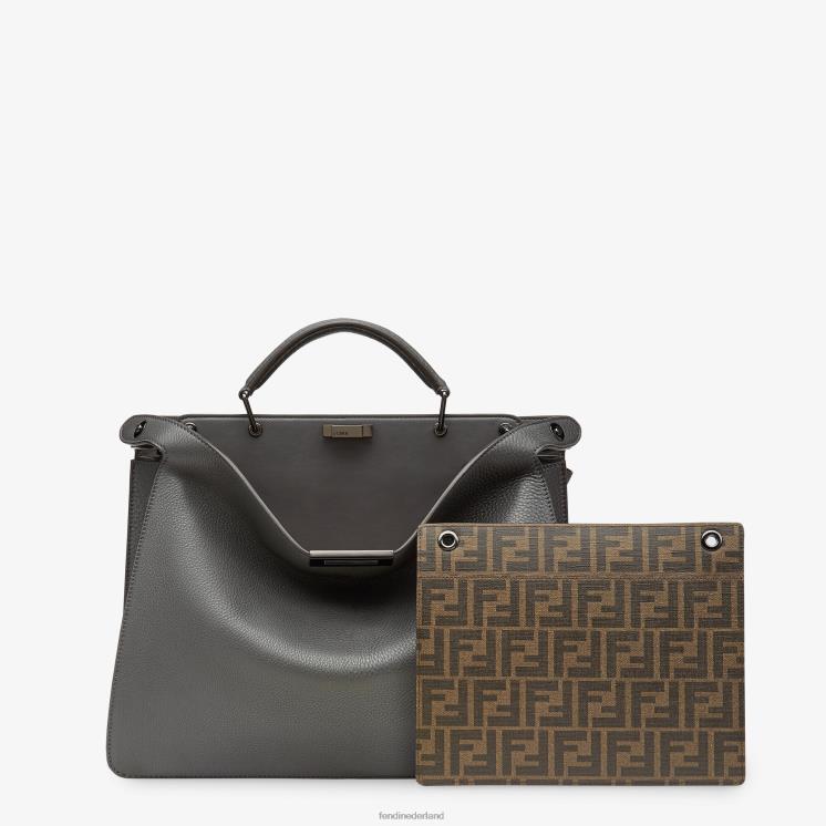 Heren accessoires Fendi 0J62L1816 Kiekeboe iseeu middelgrote leren tas grijs