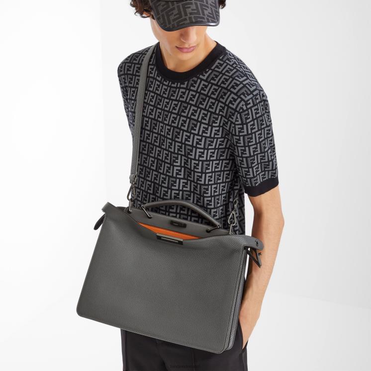 Heren accessoires Fendi 0J62L1816 Kiekeboe iseeu middelgrote leren tas grijs