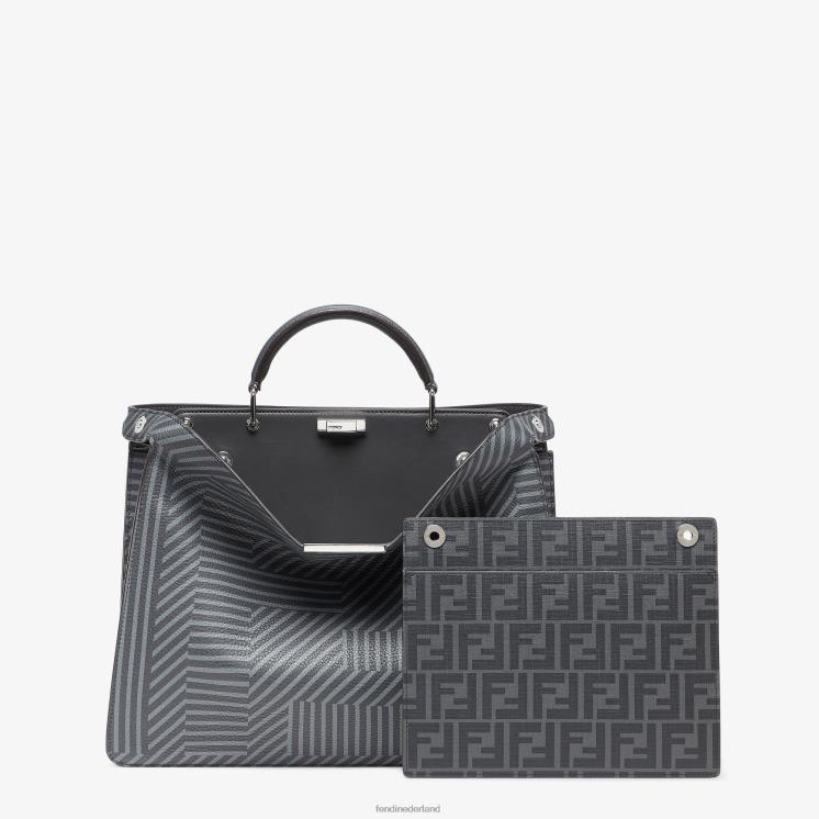 Heren accessoires Fendi 0J62L1819 tweekleurige leren tas met print grijs