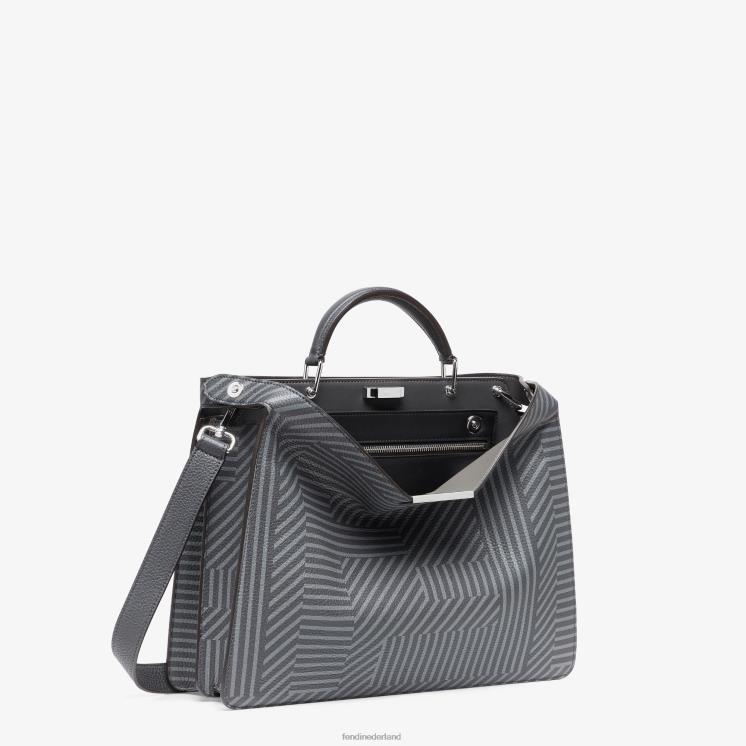 Heren accessoires Fendi 0J62L1819 tweekleurige leren tas met print grijs