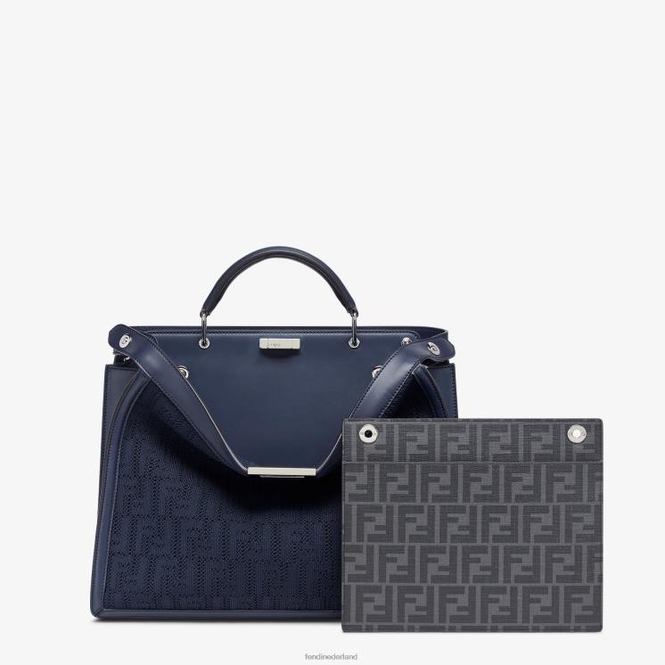 Heren accessoires Fendi 0J62L1831 ff gebreide en leren tas blauw