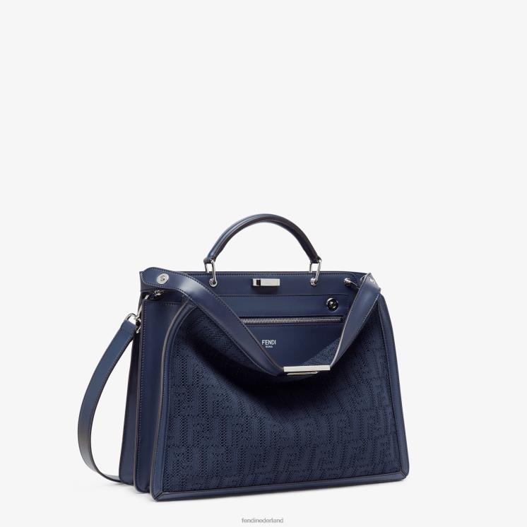 Heren accessoires Fendi 0J62L1831 ff gebreide en leren tas blauw