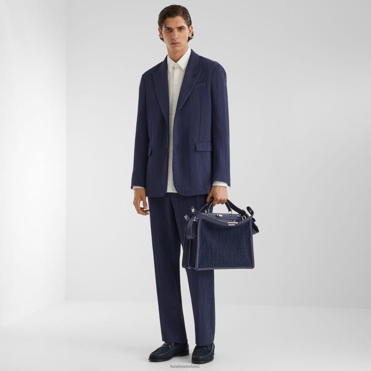 Heren accessoires Fendi 0J62L1831 ff gebreide en leren tas blauw