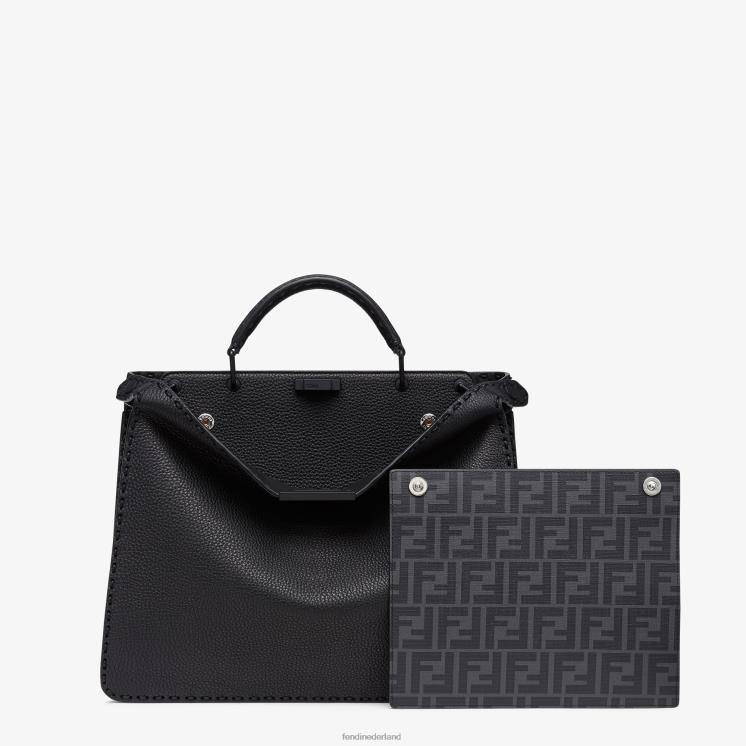 Heren accessoires Fendi 0J62L1900 Kiekeboe iseeu middelgrote leren tas zwart