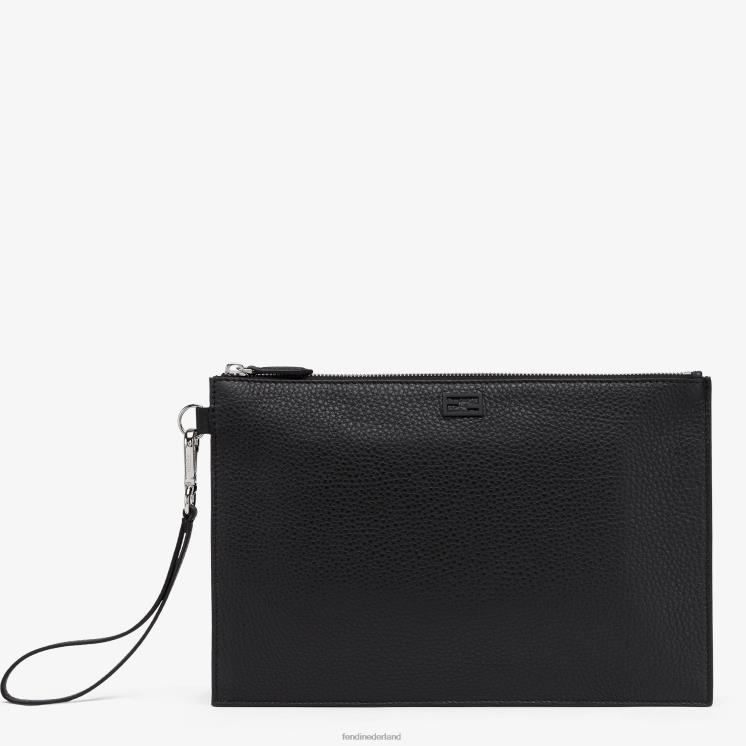 Heren accessoires Fendi 0J62L2664 leren tas met plat zakje zwart