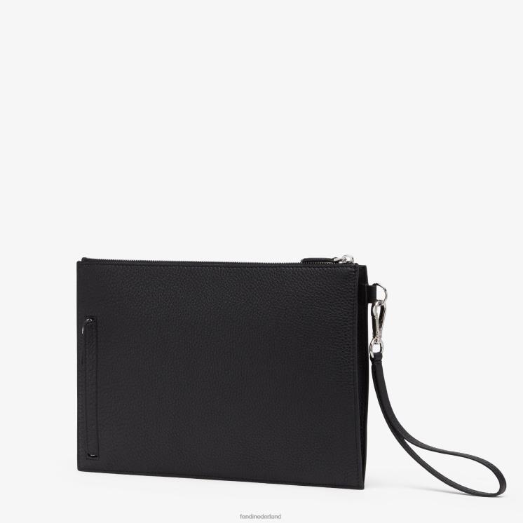 Heren accessoires Fendi 0J62L2664 leren tas met plat zakje zwart