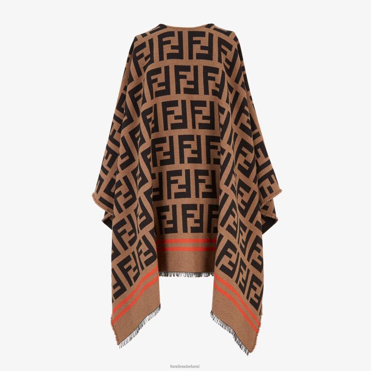 vrouwen accessoires Fendi 0J62L201 poncho van multiwol en zijde bruin