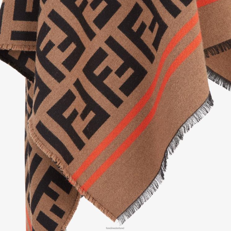 vrouwen accessoires Fendi 0J62L201 poncho van multiwol en zijde bruin