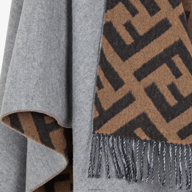 vrouwen accessoires Fendi 0J62L273 poncho van wol en kasjmier grijs