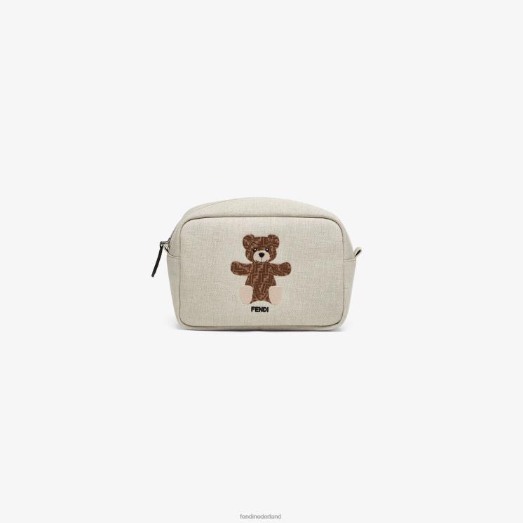 vrouwen accessoires Fendi 0J62L2925 Ecru stoffen toilettasje met borduursel bruin