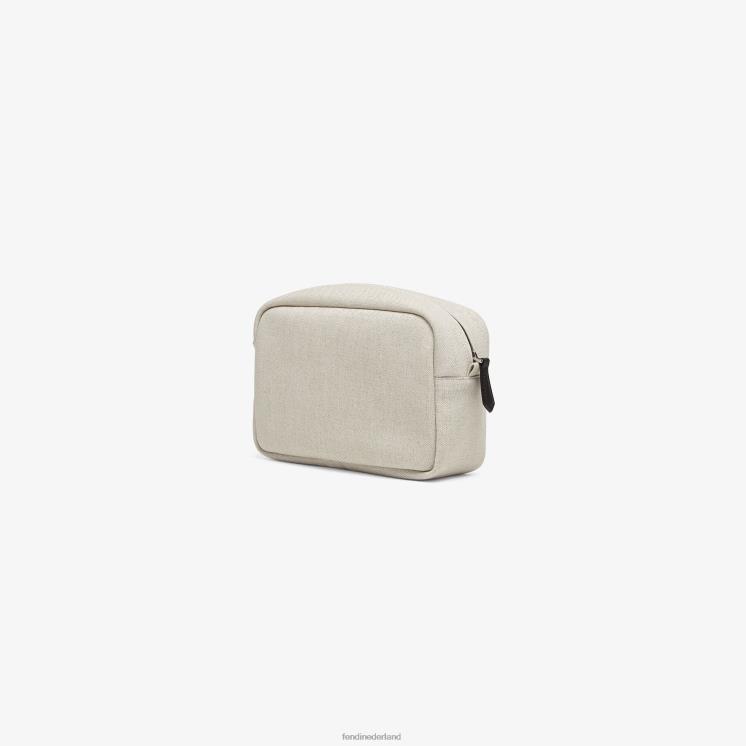 vrouwen accessoires Fendi 0J62L2925 Ecru stoffen toilettasje met borduursel bruin