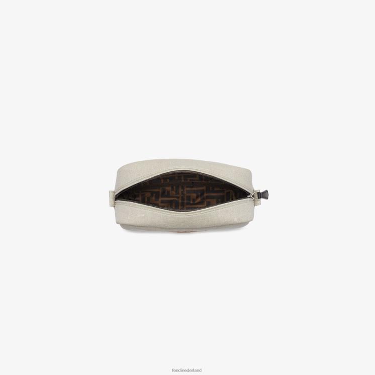 vrouwen accessoires Fendi 0J62L2925 Ecru stoffen toilettasje met borduursel bruin