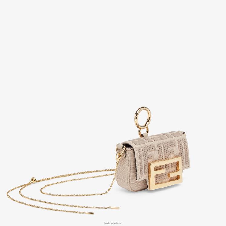 vrouwen accessoires Fendi 0J62L321 canvas bedel met ff borduursel beige