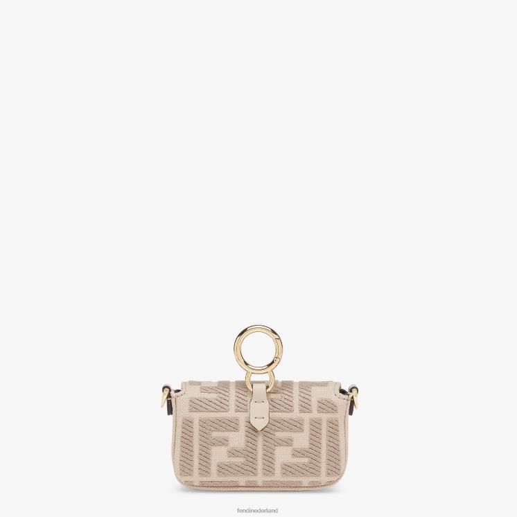 vrouwen accessoires Fendi 0J62L321 canvas bedel met ff borduursel beige