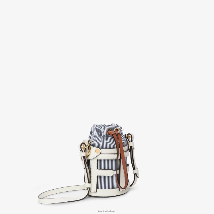 vrouwen accessoires Fendi 0J62L82 Bucketbag van leer en gestreepte stof wit