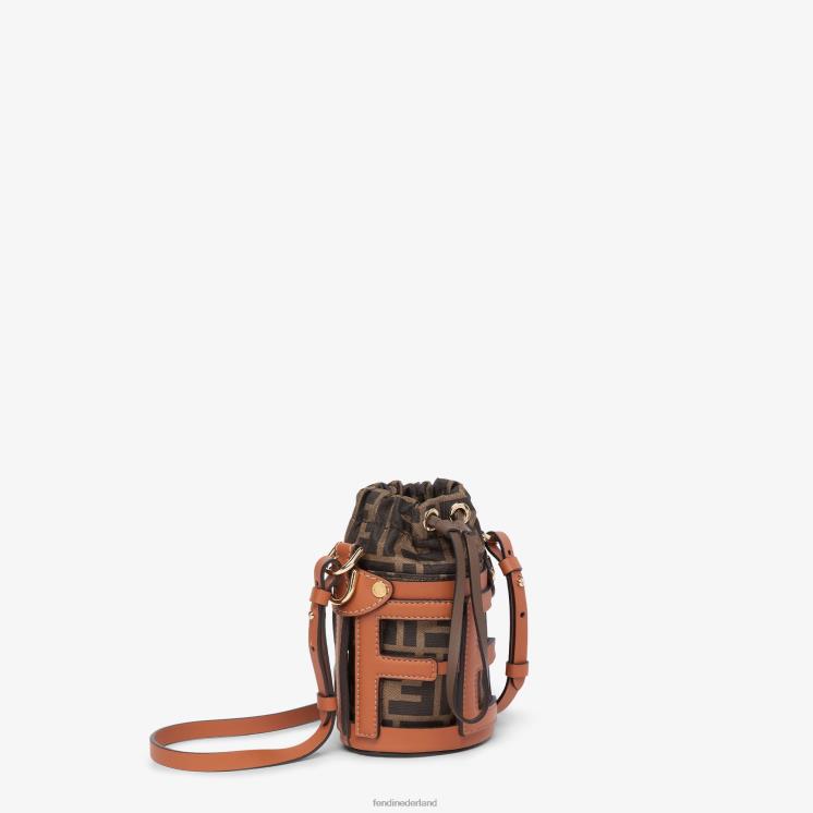 vrouwen accessoires Fendi 0J62L84 bucketbag van leer en ff-stof bruin