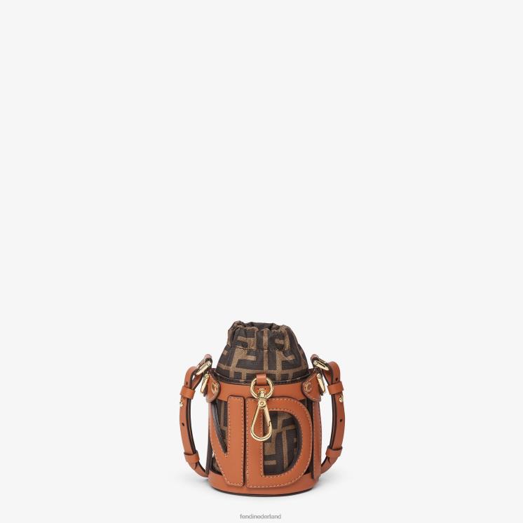 vrouwen accessoires Fendi 0J62L84 bucketbag van leer en ff-stof bruin