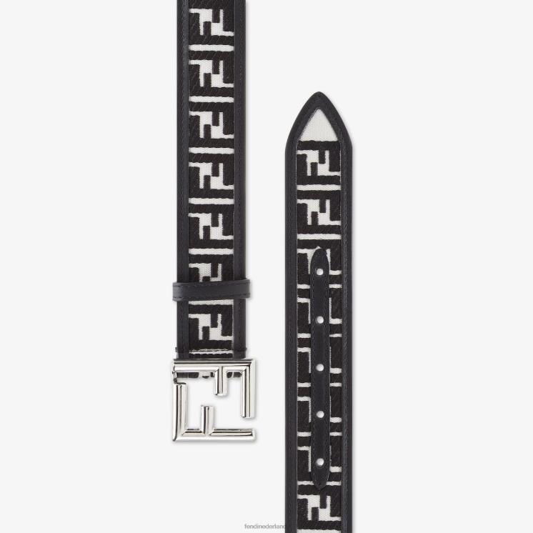 vrouwen accessoires Fendi 0J62L164 canvas riem met ff-borduurwerk wit