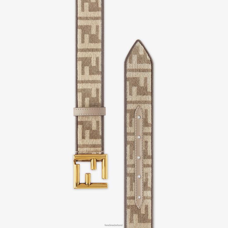 vrouwen accessoires Fendi 0J62L323 Dove ff riem van jacquardstof beige