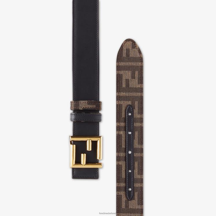 vrouwen accessoires Fendi 0J62L59 Omkeerbare riem van leer en ff-stof zwart