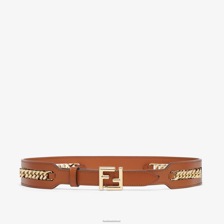 vrouwen accessoires Fendi 0J62L94 leren riem met kettingdetail bruin