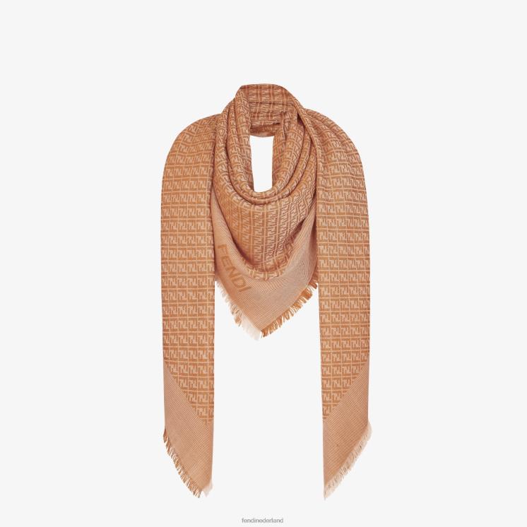 vrouwen accessoires Fendi 0J62L209 Karamel zijden en wollen sjaal bruin