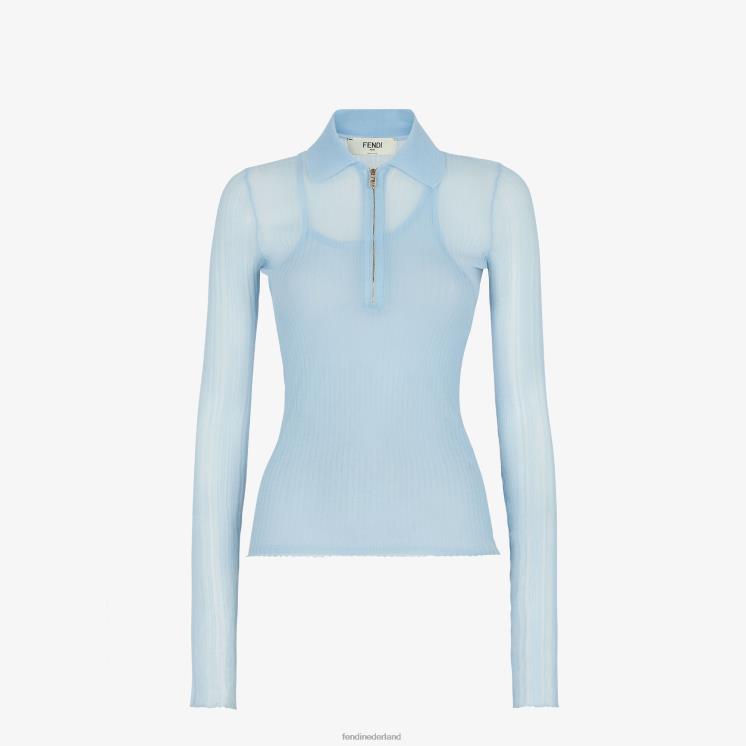 vrouwen kleding Fendi 0J62L927 zijden poloshirt lichtblauw
