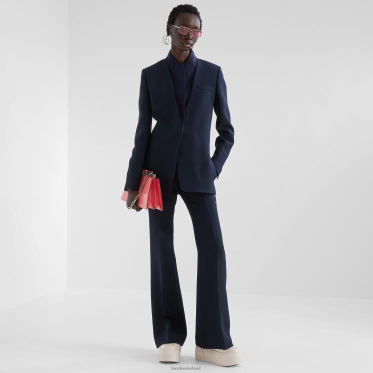 vrouwen kleding Fendi 0J62L1153 jasje van zijde en wol blauw
