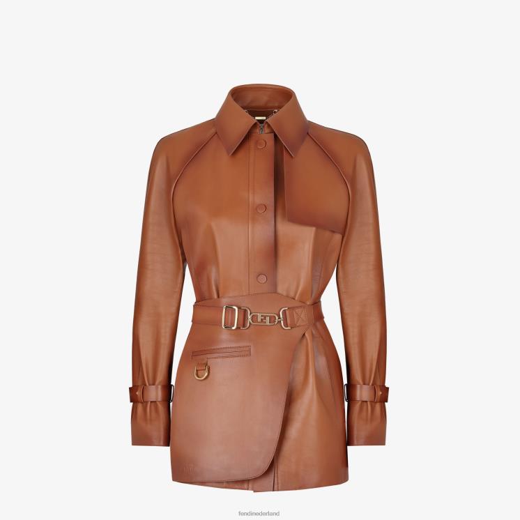 vrouwen kleding Fendi 0J62L1203 Bruin leren jack met schaduweffect bruin