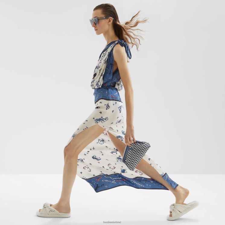 vrouwen kleding Fendi 0J62L1042 tweekleurige zijden jurk met één schouder veelkleurig