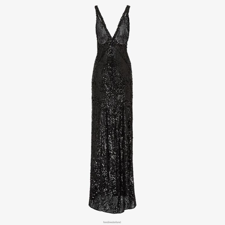 vrouwen kleding Fendi 0J62L1184 jurk met pailletten en chiffon zwart