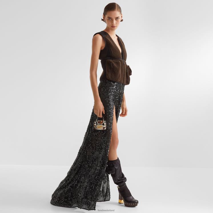 vrouwen kleding Fendi 0J62L1184 jurk met pailletten en chiffon zwart