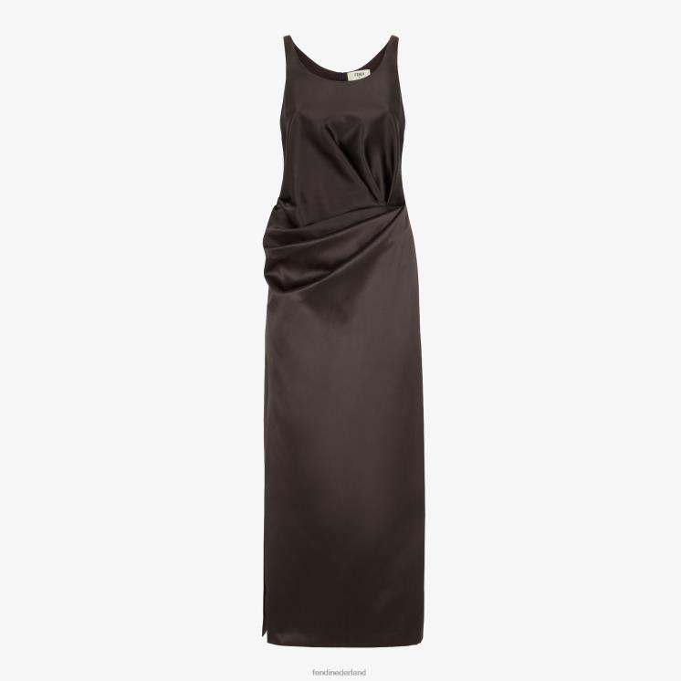 vrouwen kleding Fendi 0J62L999 hertogin satijnen jurk bruin
