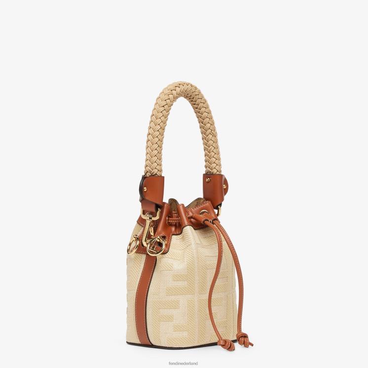 vrouwen accessoires Fendi 0J62L566 Minitasje van natuurlijk stro met ff-borduurwerk beige