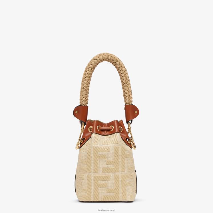 vrouwen accessoires Fendi 0J62L566 Minitasje van natuurlijk stro met ff-borduurwerk beige