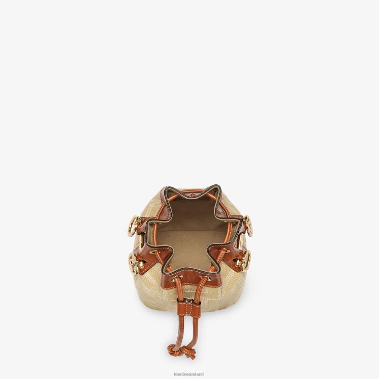 vrouwen accessoires Fendi 0J62L566 Minitasje van natuurlijk stro met ff-borduurwerk beige