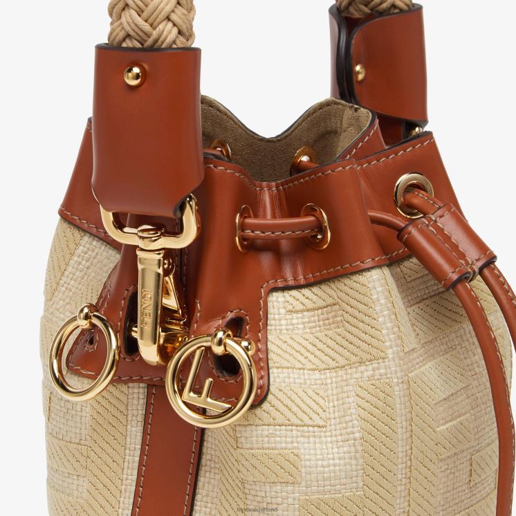 vrouwen accessoires Fendi 0J62L566 Minitasje van natuurlijk stro met ff-borduurwerk beige