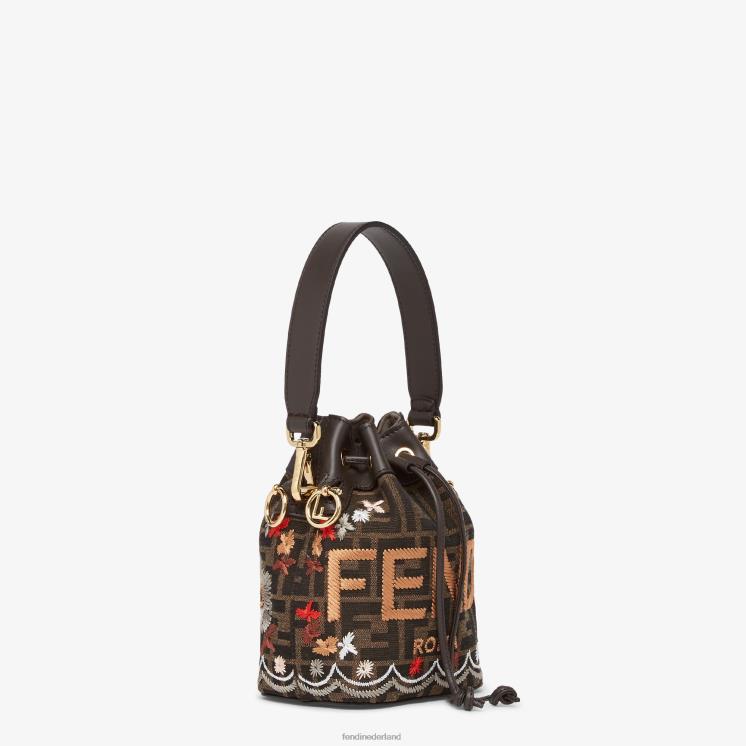 vrouwen accessoires Fendi 0J62L582 ff mini-tasje van jacquardstof met borduursel bruin