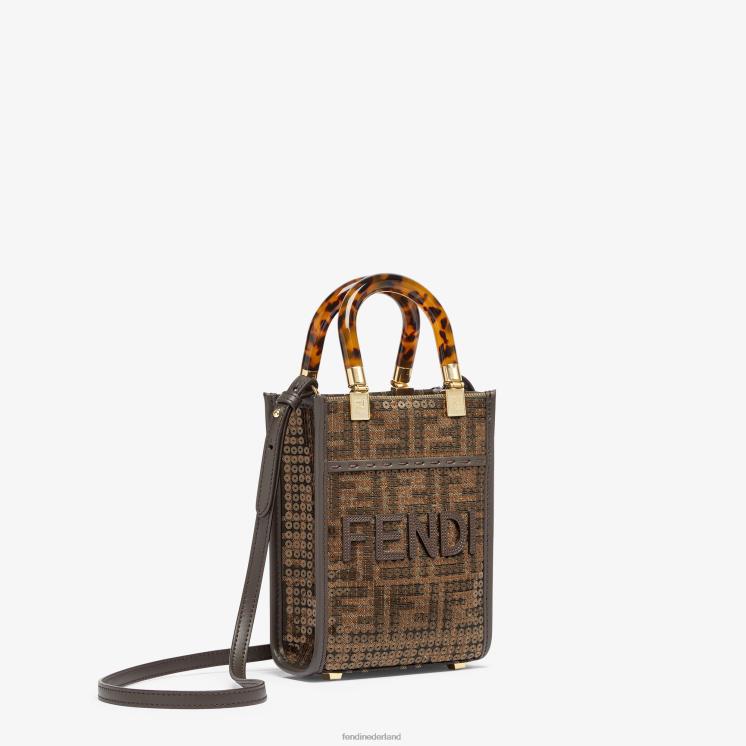 vrouwen accessoires Fendi 0J62L584 ff mini-tasje van jacquardstof met pailletten bruin
