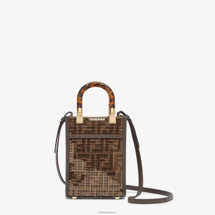vrouwen accessoires Fendi 0J62L584 ff mini-tasje van jacquardstof met pailletten bruin