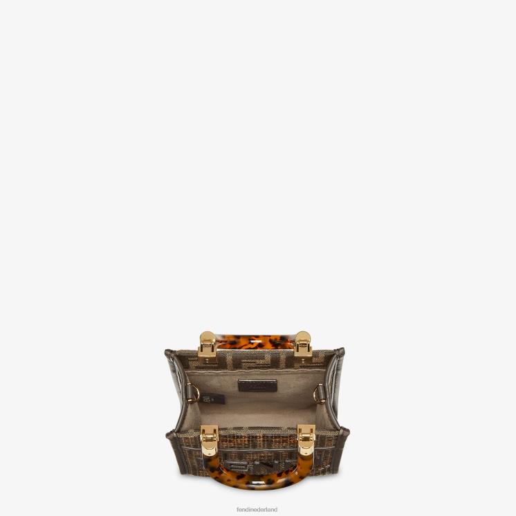 vrouwen accessoires Fendi 0J62L584 ff mini-tasje van jacquardstof met pailletten bruin
