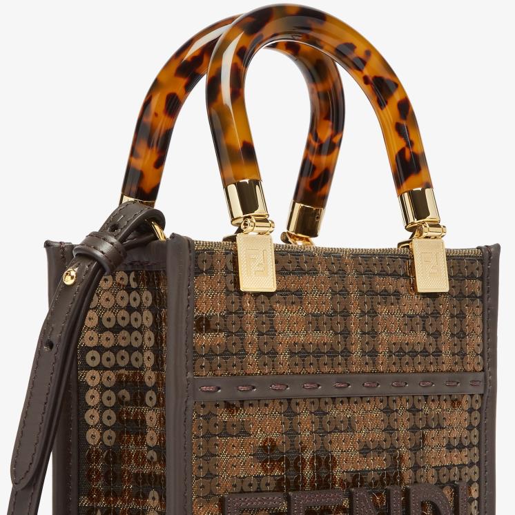 vrouwen accessoires Fendi 0J62L584 ff mini-tasje van jacquardstof met pailletten bruin