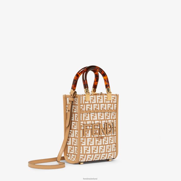 vrouwen accessoires Fendi 0J62L599 Minitasje van raffia met ff-motief van tapijtstof wit