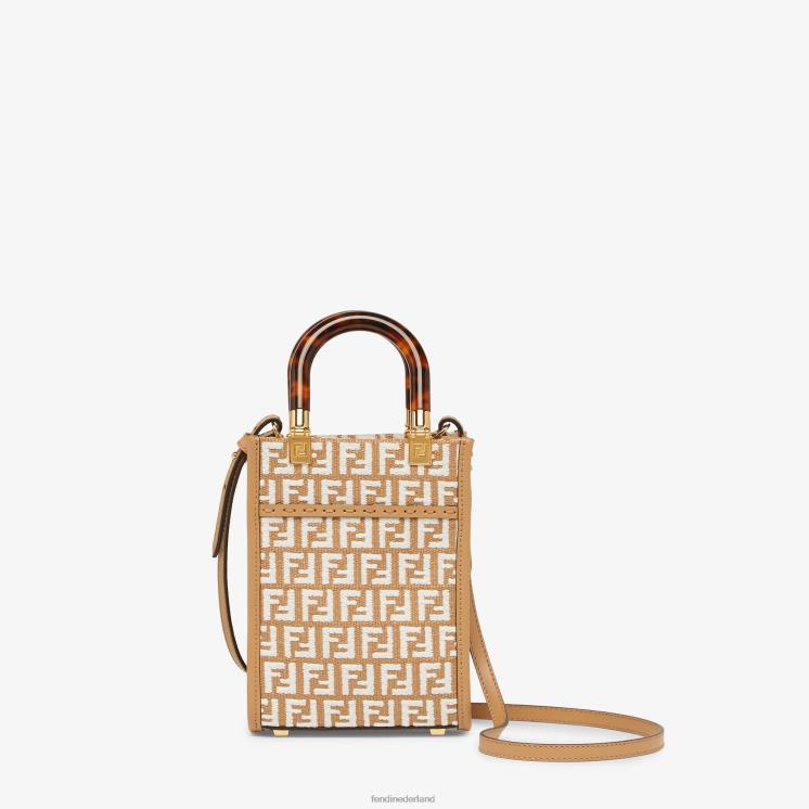 vrouwen accessoires Fendi 0J62L599 Minitasje van raffia met ff-motief van tapijtstof wit