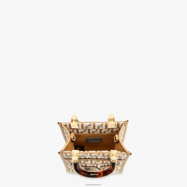 vrouwen accessoires Fendi 0J62L599 Minitasje van raffia met ff-motief van tapijtstof wit