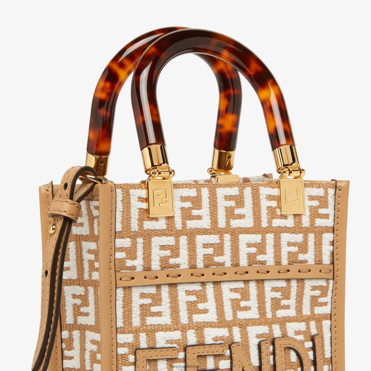 vrouwen accessoires Fendi 0J62L599 Minitasje van raffia met ff-motief van tapijtstof wit