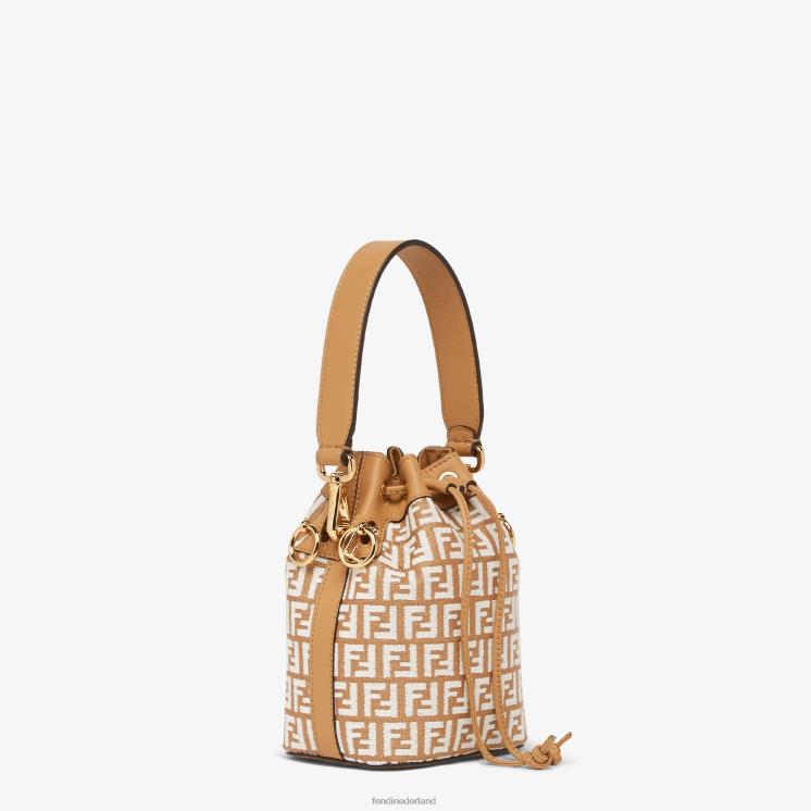 vrouwen accessoires Fendi 0J62L600 Minitasje van raffia met ff-motief van tapijtstof wit